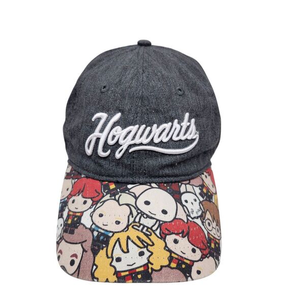 Harry Potter Hogwarts Ballcap Ages 14+ Gray Chambray Strapback Chibi Characters - Picture 2 of 7